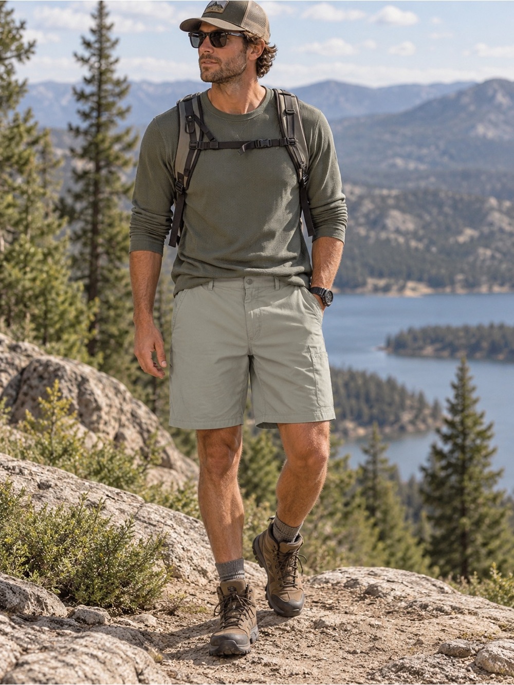 weatherproof mens khaki multi functional utility shorts size 42 waist 10 inseam